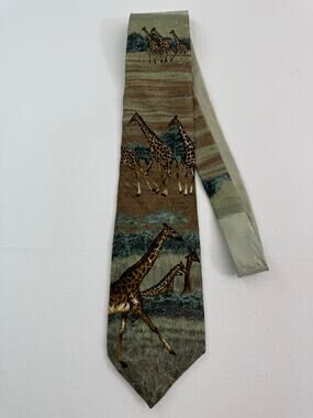 Vintage Endangered Species Giraffe Silk Tie Made in USA Safari Science Teacher